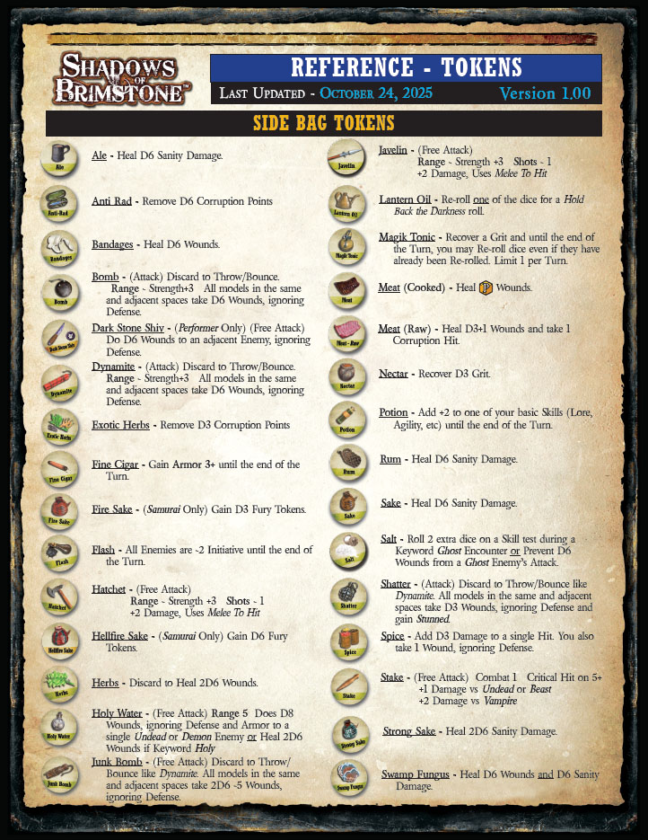 Shadows of Brimstone Token Reference